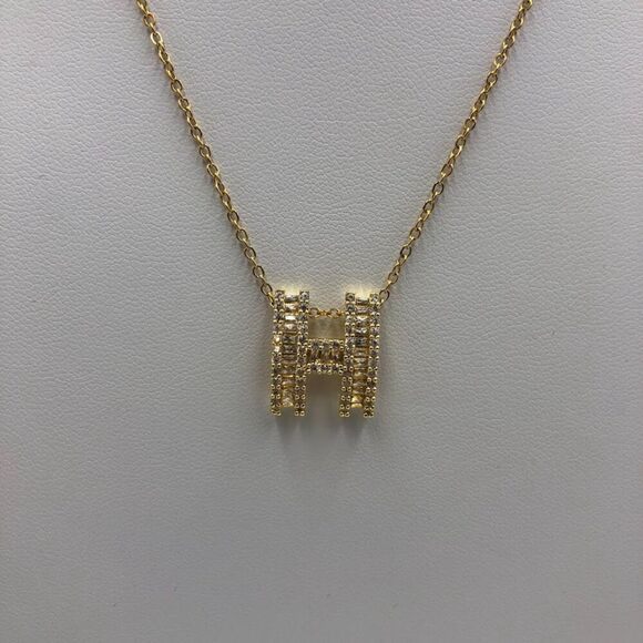 18K Gold Plated Women's Initial Letter H Cubic Zirconia Necklace Waterproof - Picture 7 of 13